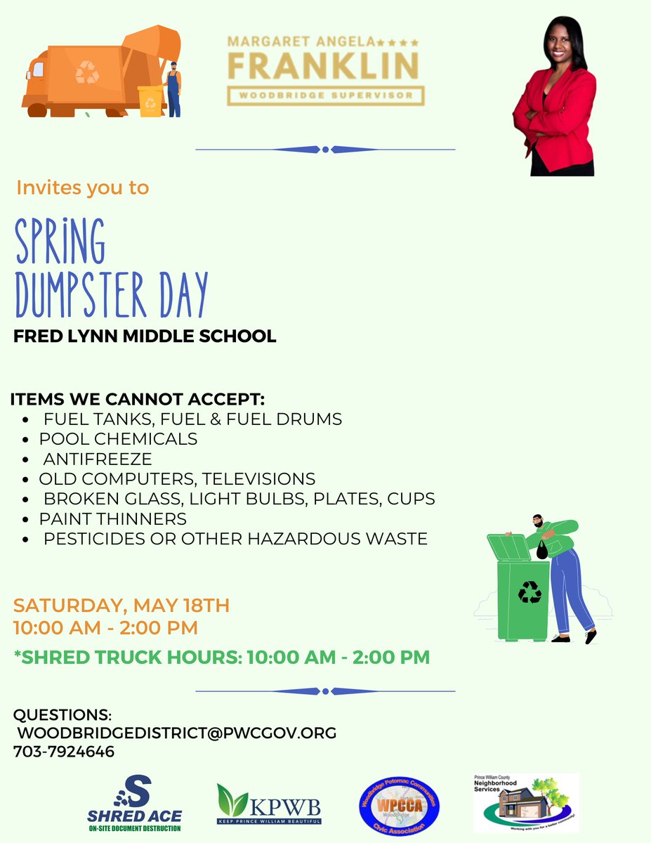 pwcgbc's tweet image. WE GOT ANOTHER DUMPSTER DAY! 

Don&apos;t miss out on throwing out your large broken items, especially if you have a cleanup on that same day! 

May 18, at Fred Lynn Middle School at 10a-2p will be Dumpster Day &amp;amp; a shred truck so you can bring unnecessary documents you don&apos;t need!