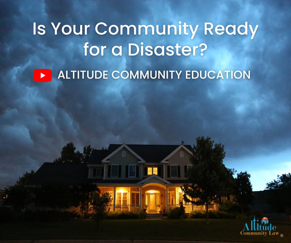 Is your community ready for a disaster? Check out David Firmin's latest webinar posted on our website to find out! altitude.law/videos/ 
 
 #HOALaw #HOAManager #AltitudeCommunityLaw #ColoradoHOA #HOAEducation #HOAWebinar #PrepForDisaster #HOASafety