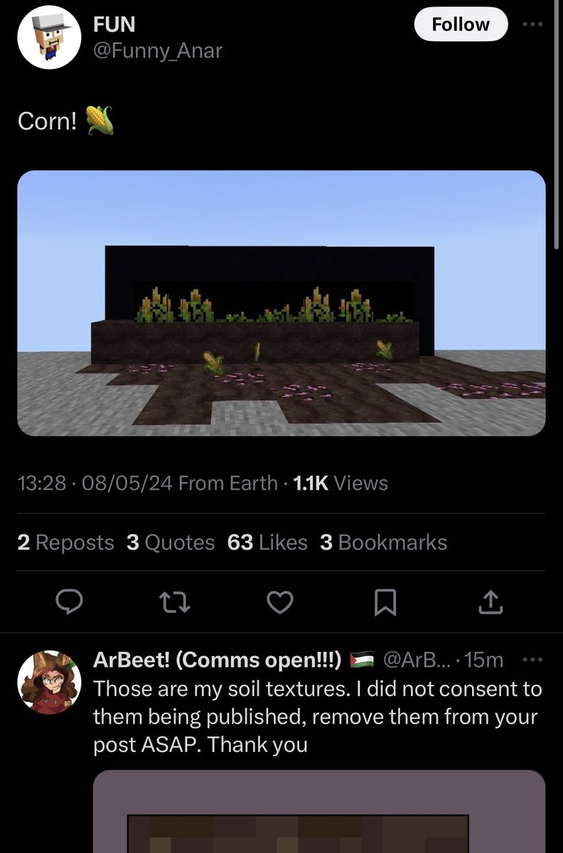 Archiving this for posterity @Funny_Anar  routinely steals people's textures, this time it was mine, thise soil textures were made months ago and i uploded them in one of my crop tweets, anar ripped them pixel by pixel. They deleted it, but i know full well he will keep at it ...