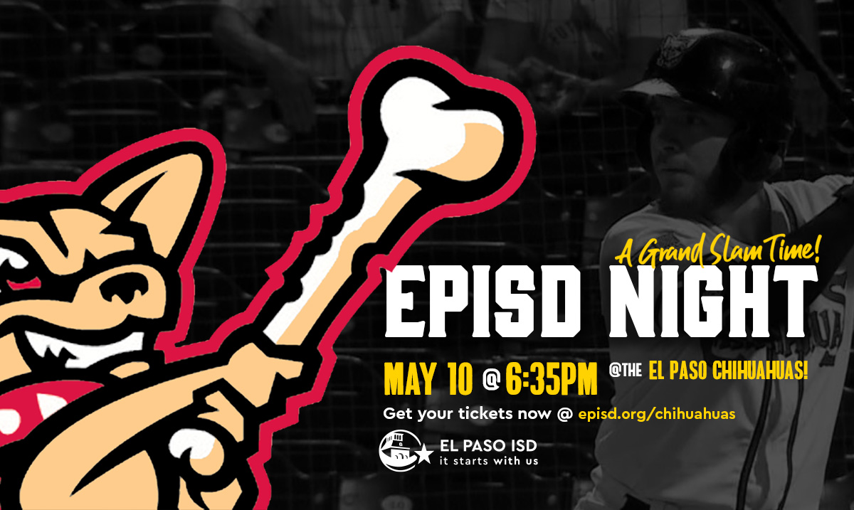 Experience the excitement of EPISD Night at the El Paso Chihuahuas this Friday, May 10!⚾ 📍Southwest University Park 📆 Friday, May 10 🕠 Gates open at 5:30 p.m., first pitch at 6:35 p.m. Learn more ➡️ episd.org/chihuahuas #ItStartsWithUs