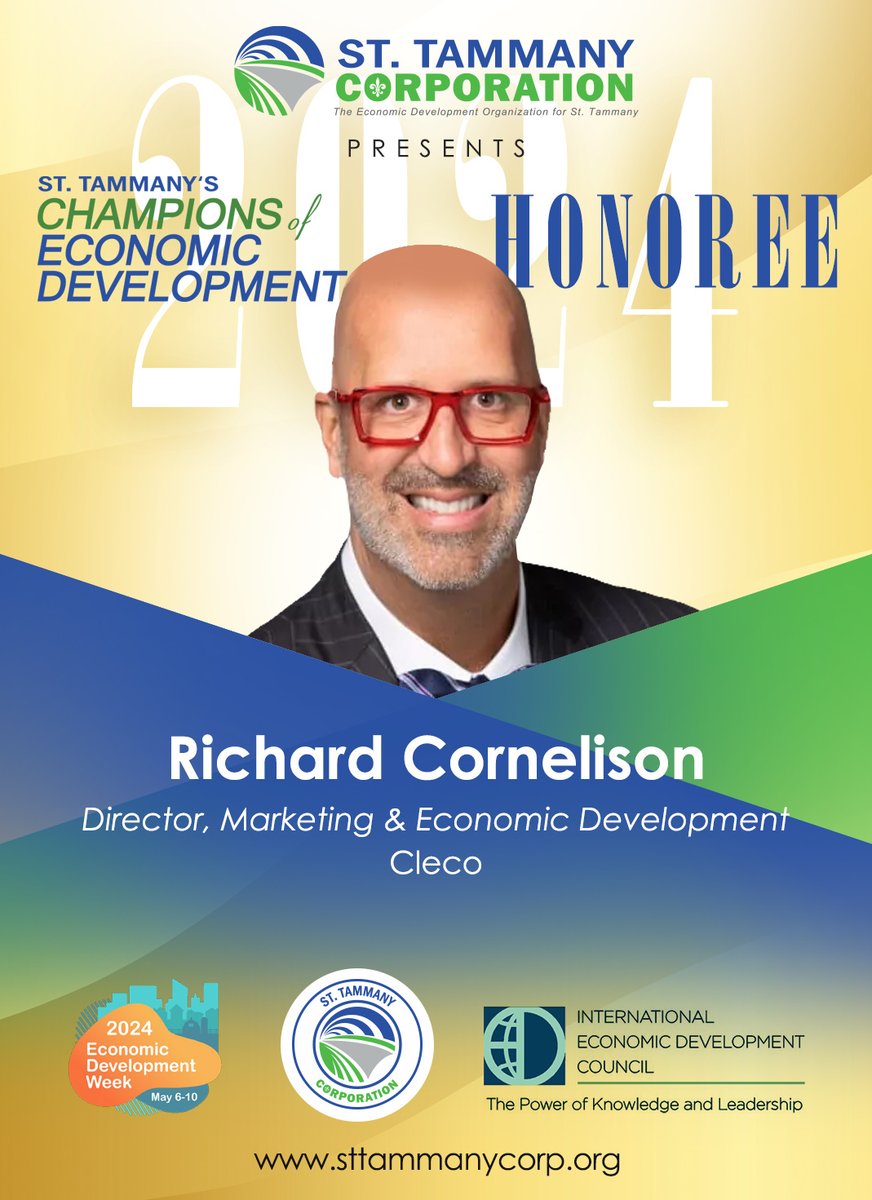 Our next honoree is Richard Cornelison, @ClecoPower’s Director of Marketing & Economic Development. As an experienced utility business leader, he focuses on community growth and attracting investment opportunities, while supporting an inclusive, sustainable business environment.