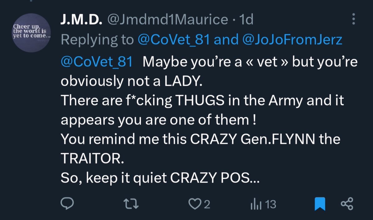 Oh wow! I have been misgendered. Oh no what to do! 🤣😂 FYI J.M.D, when the time comes and it will, to tell you, I told you so, it just wont quite be enough. 🤣😎