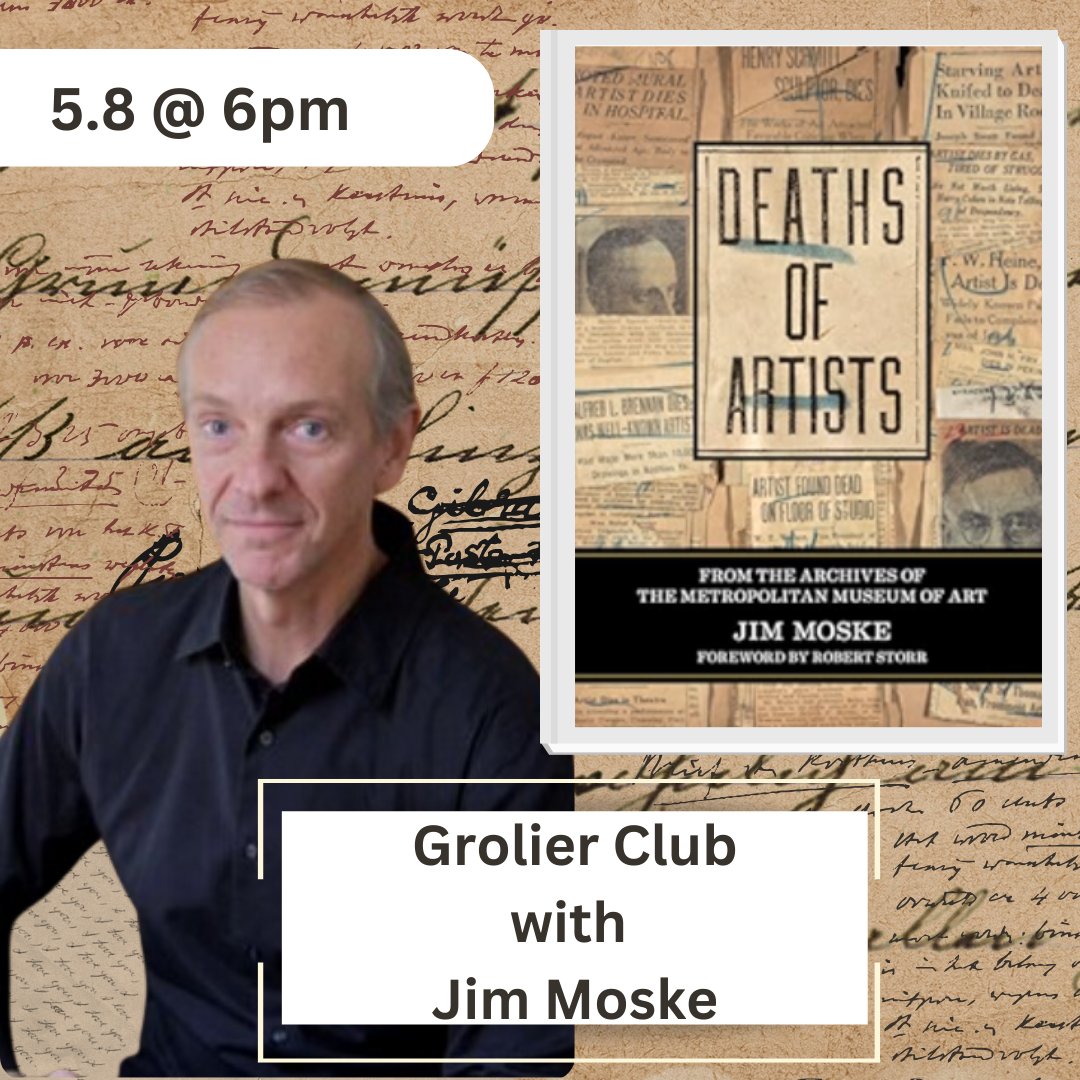 Join us tonight (5.8 @ 6pm) at the Grolier Club (@grolierclub) with Jim Moske (@jimmoske ) for a signing of 'Death of Artists' (published by #BlastBooks). Books available to purchase. 

See you there!

#booksbooksbooks #nycbooks #BookEvent #bookbuzz