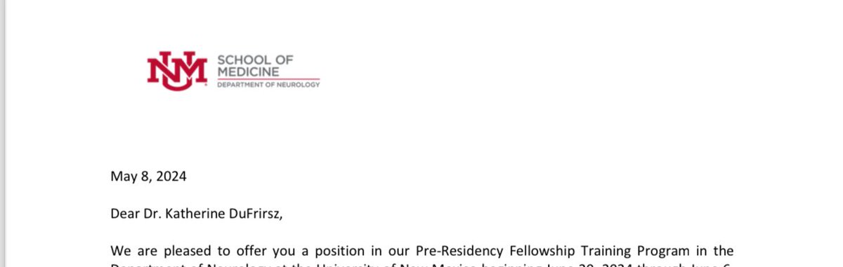 Happy to announce that I’ve accepted a pre-residency fellowship position with UNM Neurology starting this July! 🥳