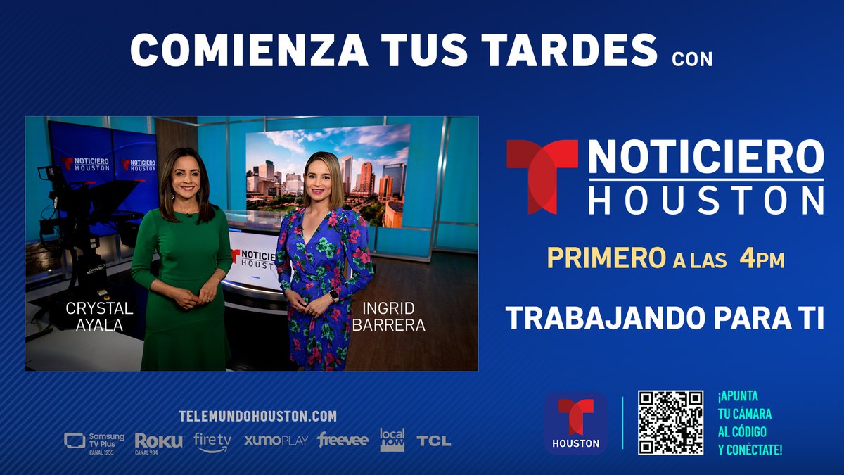Telemundo Houston (@telemundohou) on Twitter photo ¡Comienza tus tardes con Noticiero #TelemundoHouston a las 4p con <a href="/CrystalKTMD/">Crystal Ayala</a> y <a href="/IngridBarreraTV/">IngridBarrera</a> - tu primera fuente de información local y en vivo con las noticias que quieres saber. . Noticiero Telemundo Houston a las 4pm - #PrimeroALasCuatro #TrabajandoParaTi 🕓📺 ¡Comienza tus tardes con Noticiero #TelemundoHouston a las 4p con <a href="/CrystalKTMD/">Crystal Ayala</a> y <a href="/IngridBarreraTV/">IngridBarrera</a> - tu primera fuente de información local y en vivo con las noticias que quieres saber. . Noticiero Telemundo Houston a las 4pm - #PrimeroALasCuatro #TrabajandoParaTi 🕓📺