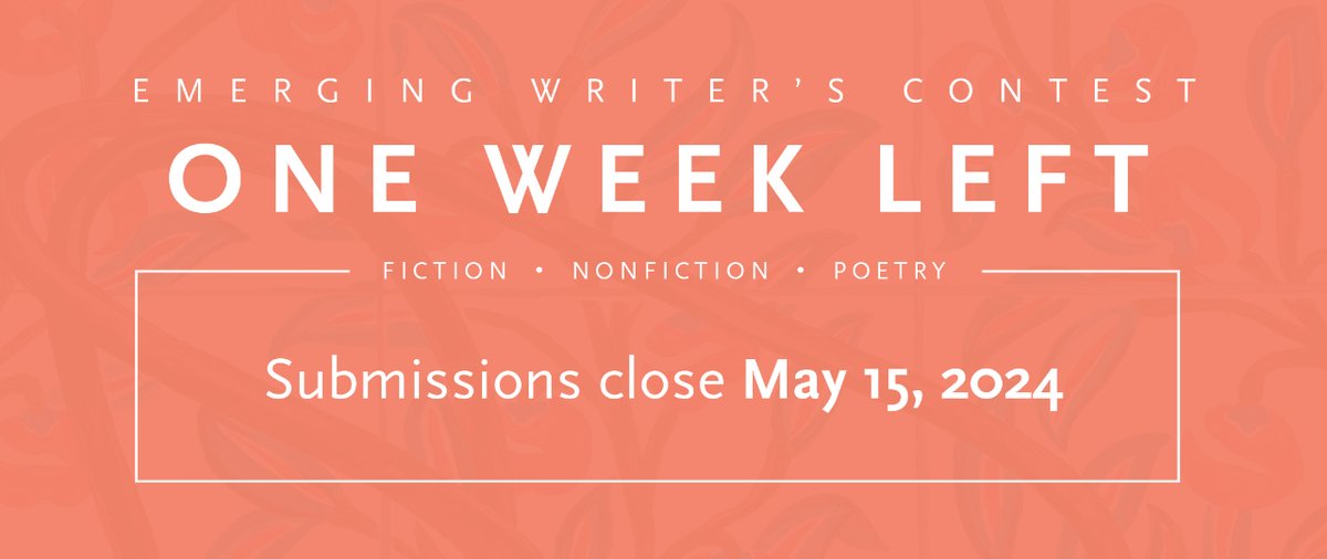 There's only one week left of our Emerging Writer's Contest! Submit by May 15th at noon EST to win $2,000, publication in Ploughshares, and a conversation with Aevitas Creative Management. pshr.us/ewc24