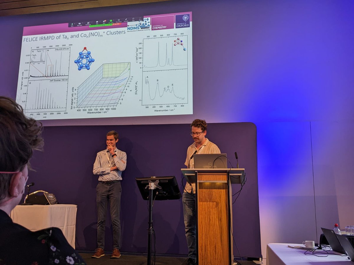 Alex Butler and I flying the @Mol_Scattering flag at the NDMS Faraday Discussion with our respective 1min ‘Lightning’ talks! Developing results from @HFML_FELIX 

@GroupMackenzie #FD_Scattering