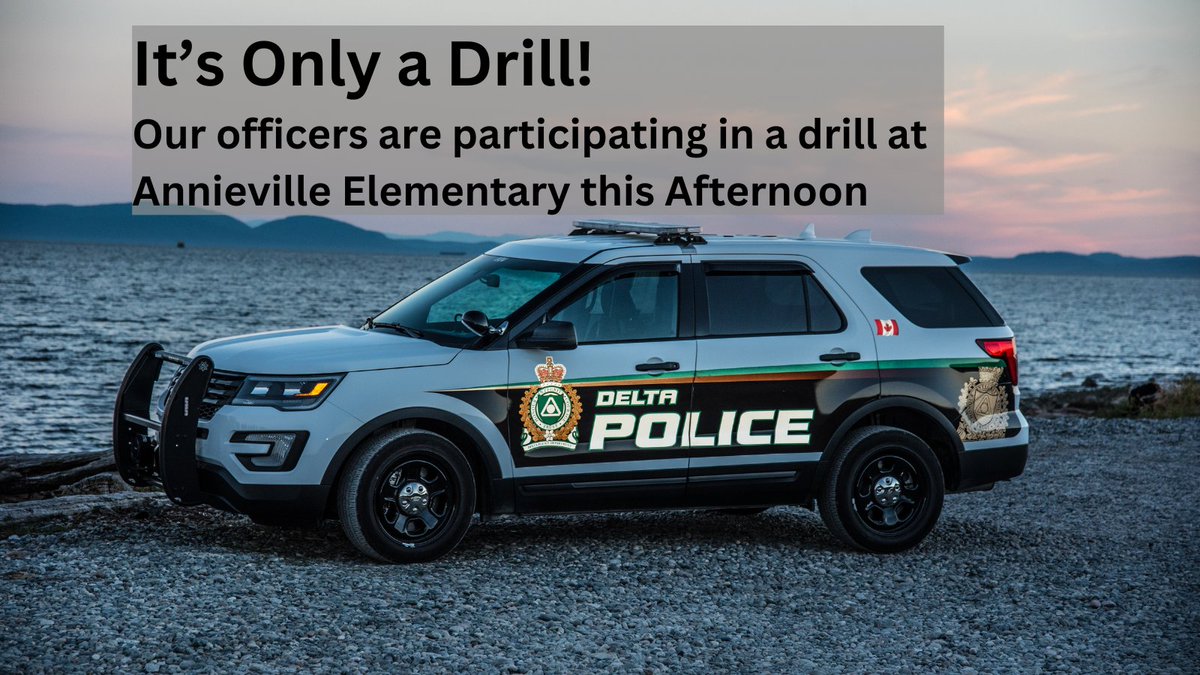 Our officers are participating in a drill this afternoon at Annieville Elementary School. There will be several officers helping out, but there is no need for concern or alarm. #EmergencyPreparednessWeek @deltasd37