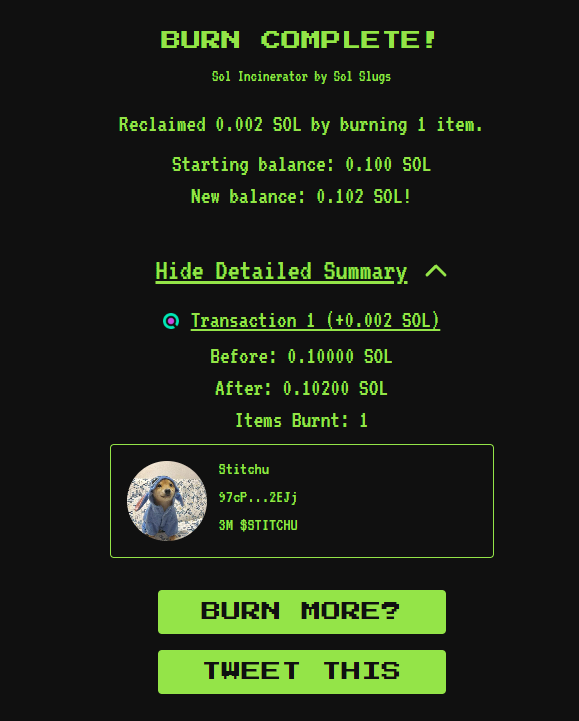 First burn complete! $STITCHU pump.fun/97cPtMq63HZ7Av…