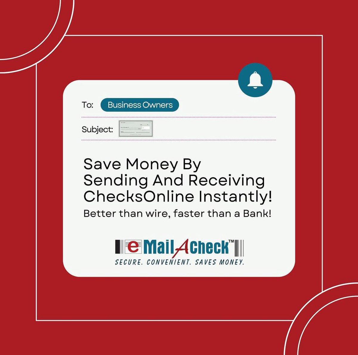 With eMailACheck, send and receive checks within seconds via email or SMS.

emailacheck.com 

#emailacheck #onlinechecks #onlinepayments #makepaymentsonline #SecureMoneyTransfer