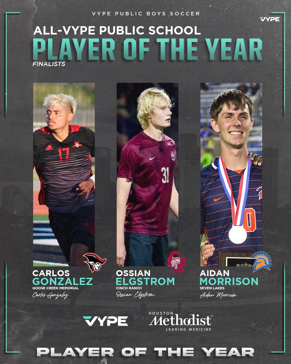 It is awards season here at VYPE! Here are the finalists for Public School Boys Soccer Player of the Year presented by <a href="/MethodistHosp/">Houston Methodist</a>!    

Tune in tomorrow to find out the Player and Team of the Year #VYPEAwards