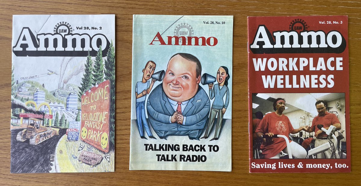Issues of @UAW Ammo magazine, a publication made for union staff and officers. 1980s. From the union's archives at the @ReutherLibrary.