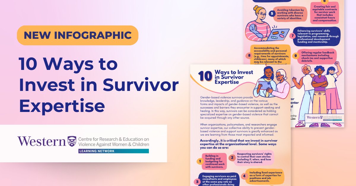 The gender-based violence sector must ethically and equitably include and center survivor expertise!

Find ways to do so in our Learning Network infographic made in partnership with the @regionofpeel Anti-Human Sex Trafficking Program: gbvlearningnetwork.ca/our-work/infog…