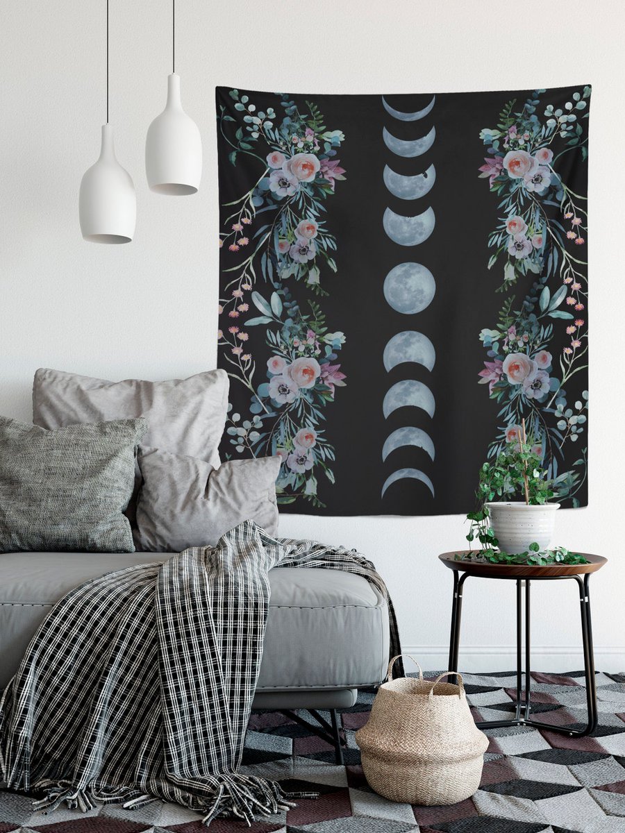 Blue Moon Phases Tapestry - Floral Alchemy Gothic Meditation Hippie Wall Hanging by DesignBohemian etsy.com/listing/840736… #interiordecor #interiorinspo #interioraesthetic #gallerywallhashtag #witchygoth #darkvintageart #gothwallart #gallerywall