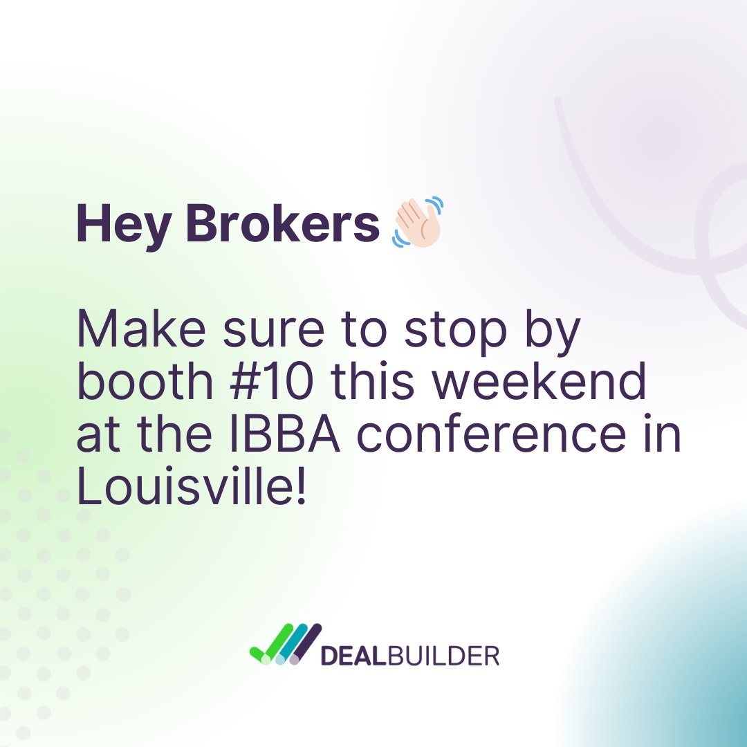 We’re excited to be back at the IBBA conference this year. 🎉

Make sure to swing by the DealBuilder booth to get a free copy of Becoming a Better Business Broker in 30 Days and see the friendly faces of <a href="/morgantate_/">Morgan Tate | M&A Advisor</a>  and <a href="/k_mac2022/">Keith MacKenzie</a>!