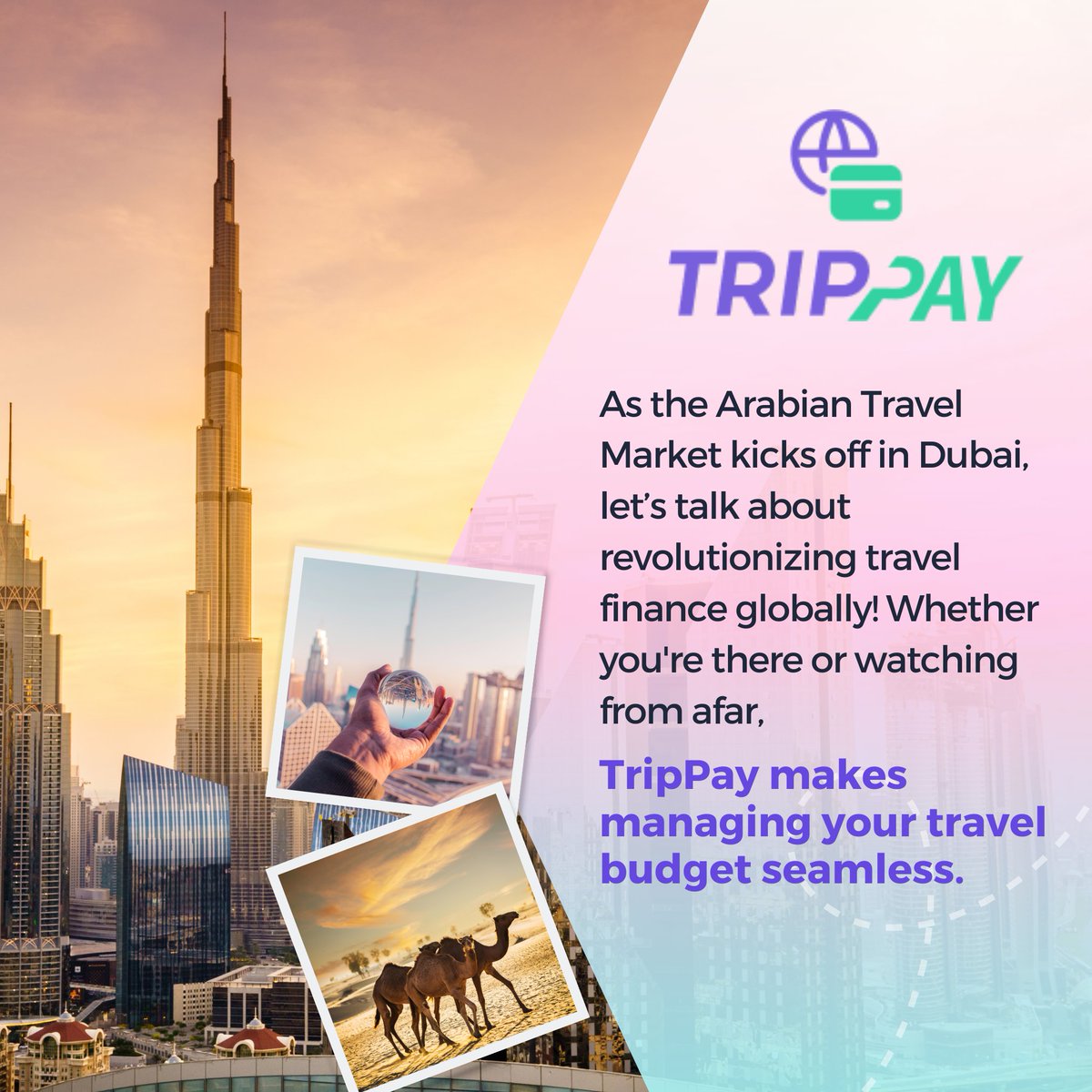 Spotlight on Dubai! 🌟 As global travelers gather at the Arabian Travel Market, remember that TripPay is your perfect companion for managing diverse currencies and expenses effortlessly.

Explore smart, spend smarter! 

#Dubai #GlobalTravel #Fintech #ArabTravelMarket #Dubai2024