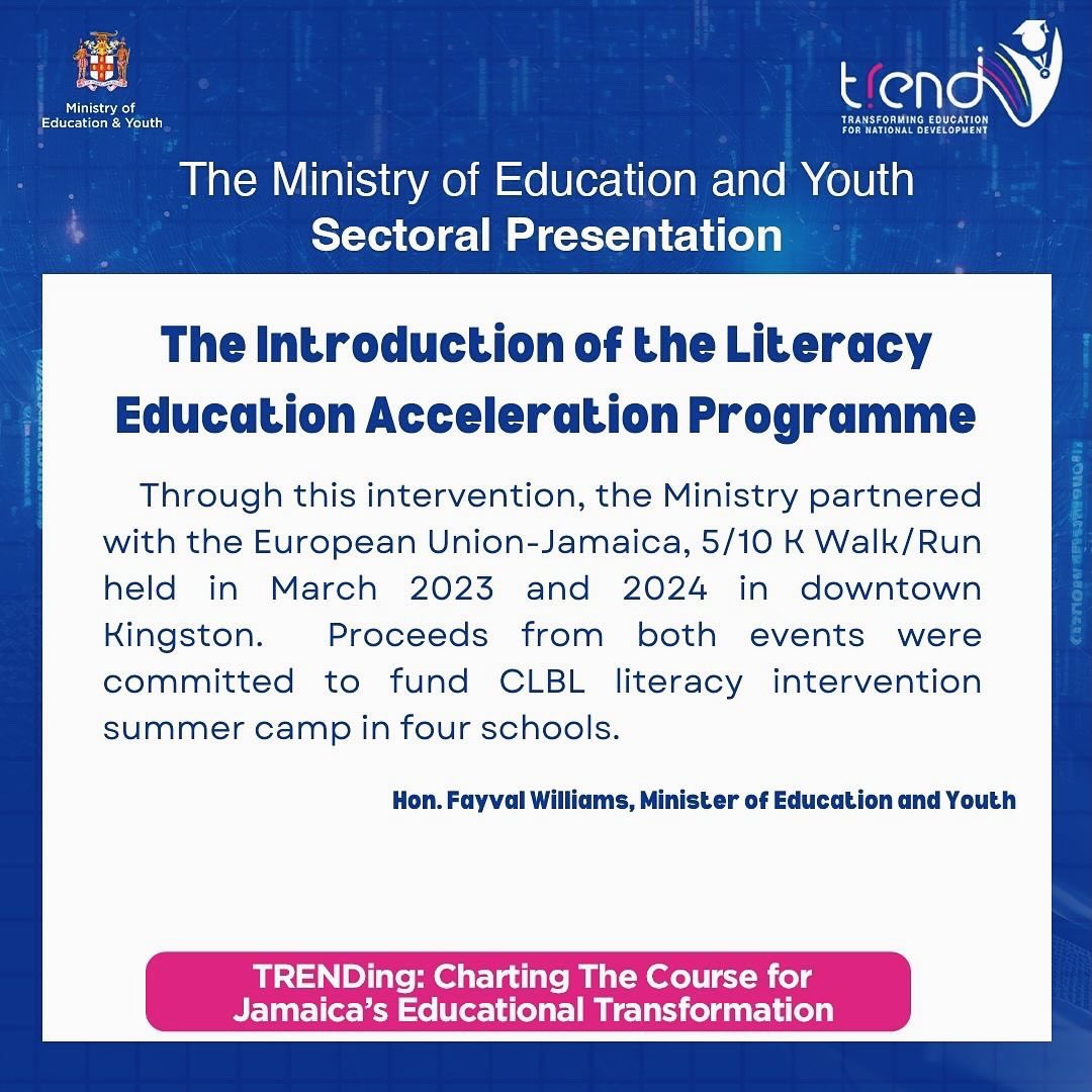 Boosting literacy levels and empowering students! Minister Fayval Williams announces the Literacy Education Acceleration Programme, a partnership with the European Union and CLBL Foundation to improve reading and numeracy skills in Jamaican schools. #LiteracyMatters