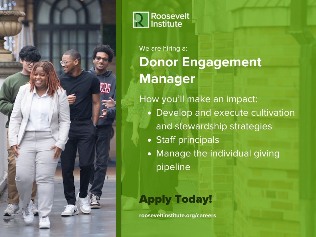 📢 OPEN POSITION 📢 Are you an early-to-mid-career development professional passionate about progressive economic policy? We're hiring a donor engagement manager to join the team. Learn more about the position and apply today ⬇️ rooseveltinstitute.org/careers/?utm_c…