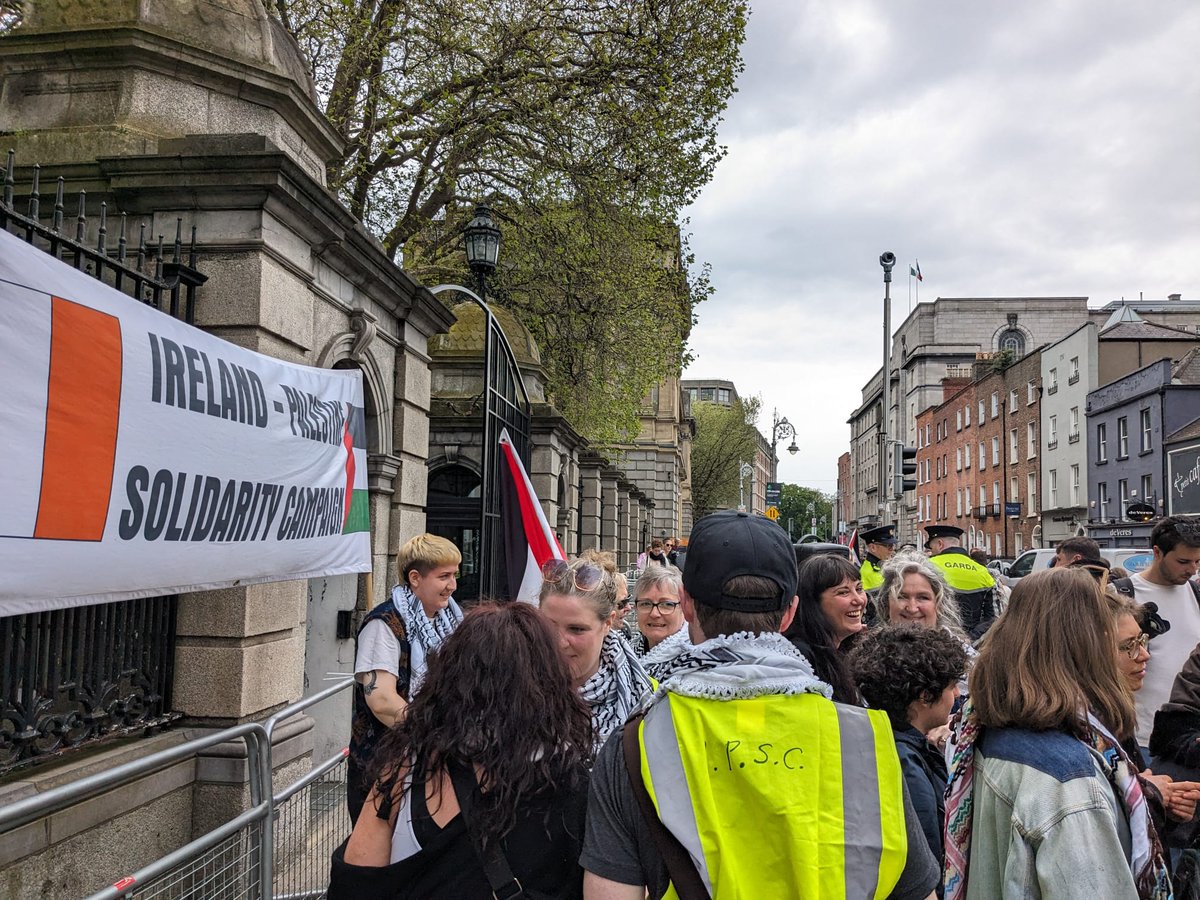 Out for Rafah today at the Dáil. We stand in total solidarity with the Palestinian people and we are disgusted at the inaction of our government, part of the international consensus of impunity that enables apartheid Israel's genocidal crimes in Gaza. #GazaGenocide #FreePalestine