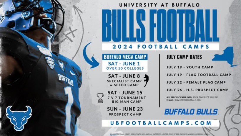 Thank you @UBFootball for the camp invite can’t wait to be on learn and compete. @Biggame_24 @jared_valluzzi @PrepRedzoneNY @PRZCaleb @StAnthonysFB @StrongU343