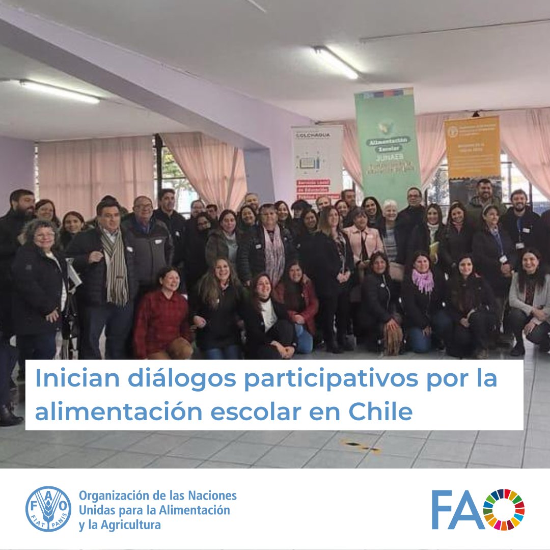 📍En San Fernando, región de O’Higgins, comenzó el ciclo participativo de 🗨️“Diálogos por la Alimentación Escolar en Chile”, iniciativa que es parte del proceso de elaboración del proyecto de ley de alimentación escolar que impulsa @junaeb y @FAOChile. 🔗fao.org/chile/noticias…