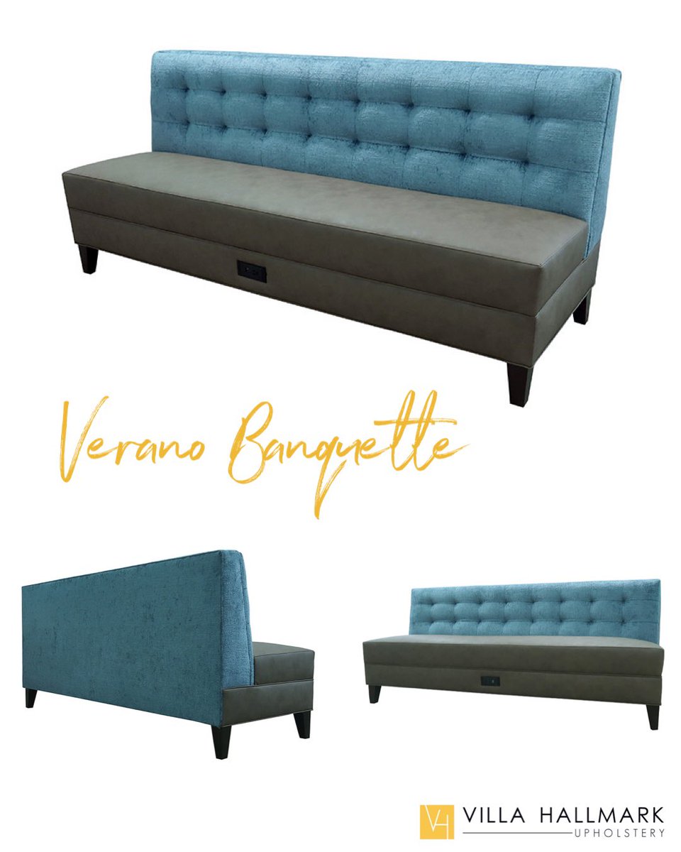 The Verano banquette features a blind tufted inside back and a boxed tight seat. Tapered wood legs. Available with power grommet. Can be built in many sizes & can be clipped together for your #dining needs.

Take a closer look at: villahallmark.com/furniture/vera…
#DesignInspiration