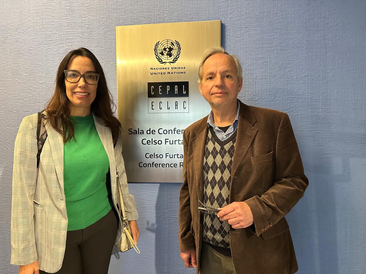 Co-editors Julia Braga and Esteban Pérez Caldentey at a conference about regional taxation in Latin America and the Caribbean