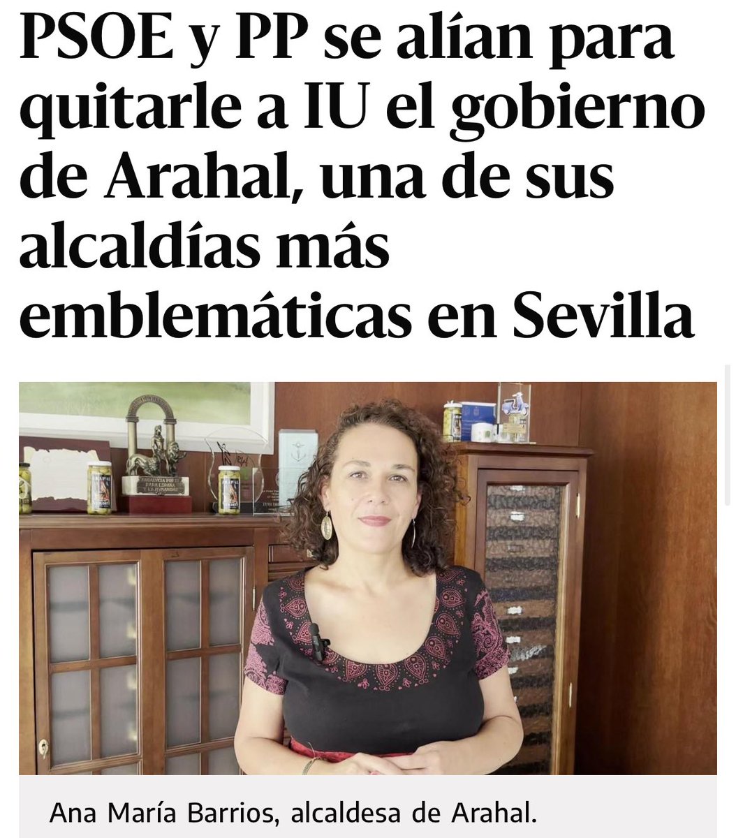 “PSOE y PP se alían para quitarle a IU el gobierno de Arahal, una de sus alcaldías más emblemáticas en Sevilla” eldiario.es/sevilla/psoe-p…