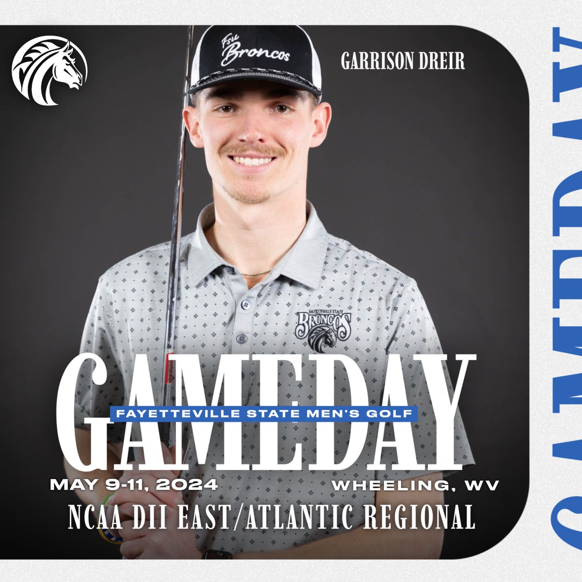 Our men's golf team continues to compete starting tomorrow at the NCAA DII East/Atlantic Regional! ⛳🐴 Keep up with live stats on fsubroncos.com. #attitudecheck #broncopride