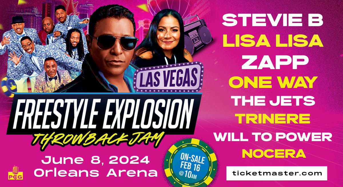 Freestyle Explosion Throwback Jam is back on June 8, with your favorite dance party hits! Featuring Stevie B, Lisa Lisa, ZAPP, One Way, The Jets, Trinere, Will To Power & Nocera! Tickets: bit.ly/4bpSbg4