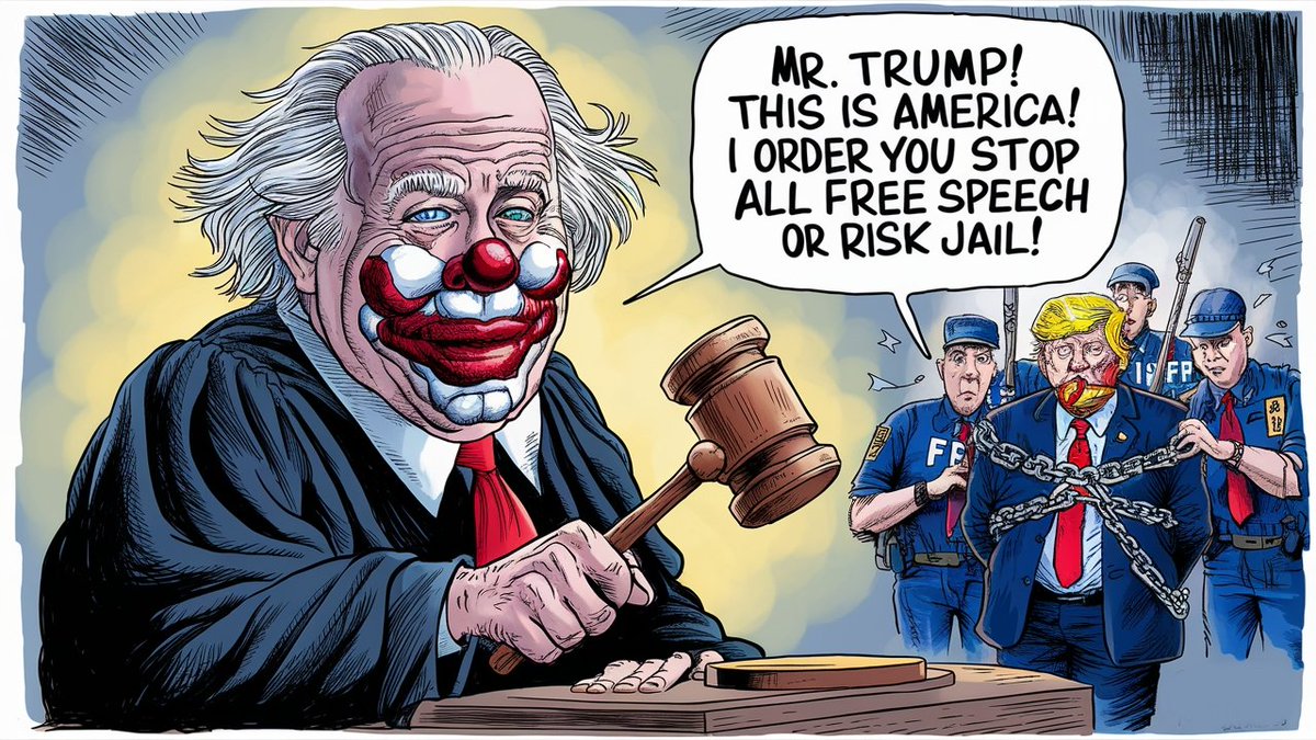 🤡 'Breaking news: Clown Judge denies Trump's right to Free Speech! Is this the start of a circus trial? 🎪🎩 Guess the Constitution doesn't cover red noses! 💪🗽💥 #ClownCourt #SpeaklessInAmerica' 🤡