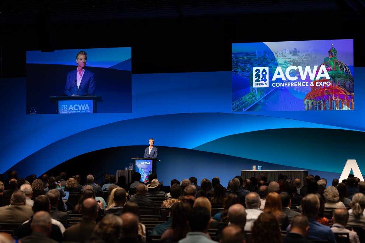 CAgovernor's tweet photo. Today, at the 2024 @ACWAWater Conference, we underscored our all-of-the-above approach to boosting water supplies.

California is building more, faster – water storage &amp; the Delta Conveyance Project.

Find projects near you: https://t.co/6r76pwjox0 https://t.co/Un9SC3CHrL
