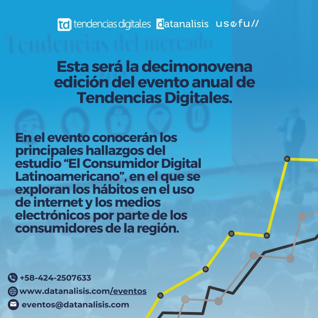 Emocionados de anunciar "Tendencias Digitales 2024: Descifrando al Consumidor Digital", presentado por <a href="/tendenciasd/">Tendencias Digitales</a>, <a href="/datanalisis/">Datanalisis</a> y #usefullagency. 

Únete a nosotros para la 19ª edición de este evento anual el 27 de junio en IESA - San Bernardino. #TendenciasDigitales2024
