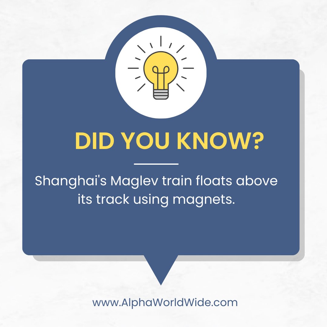 Magnetic Marvel

Shanghai's Maglev train: Floating on magnets at high speeds!

#FutureTravel #TechWonders #AlphaWorldWide #AlphaWW