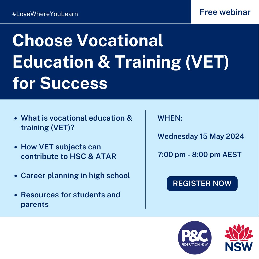 Join @NSWPandCFed for a free webinar this Wednesday, May 15th, with experts from the department, alongside Australian Industry Group (Ai Group) and NSW Training Awards Ambassador, Jade Barrington. 🎓💼 Register now 👉 brnw.ch/21wJyUf