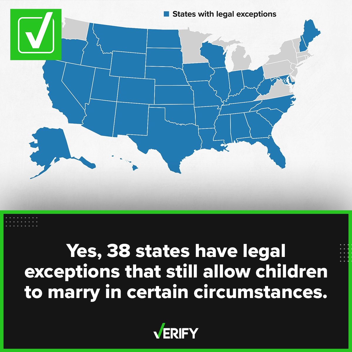 Viral social media posts that claim child marriage is legal in 38 states are actually true, but most of those states only allow it in limited circumstances: verifythis.com/article/news/v…