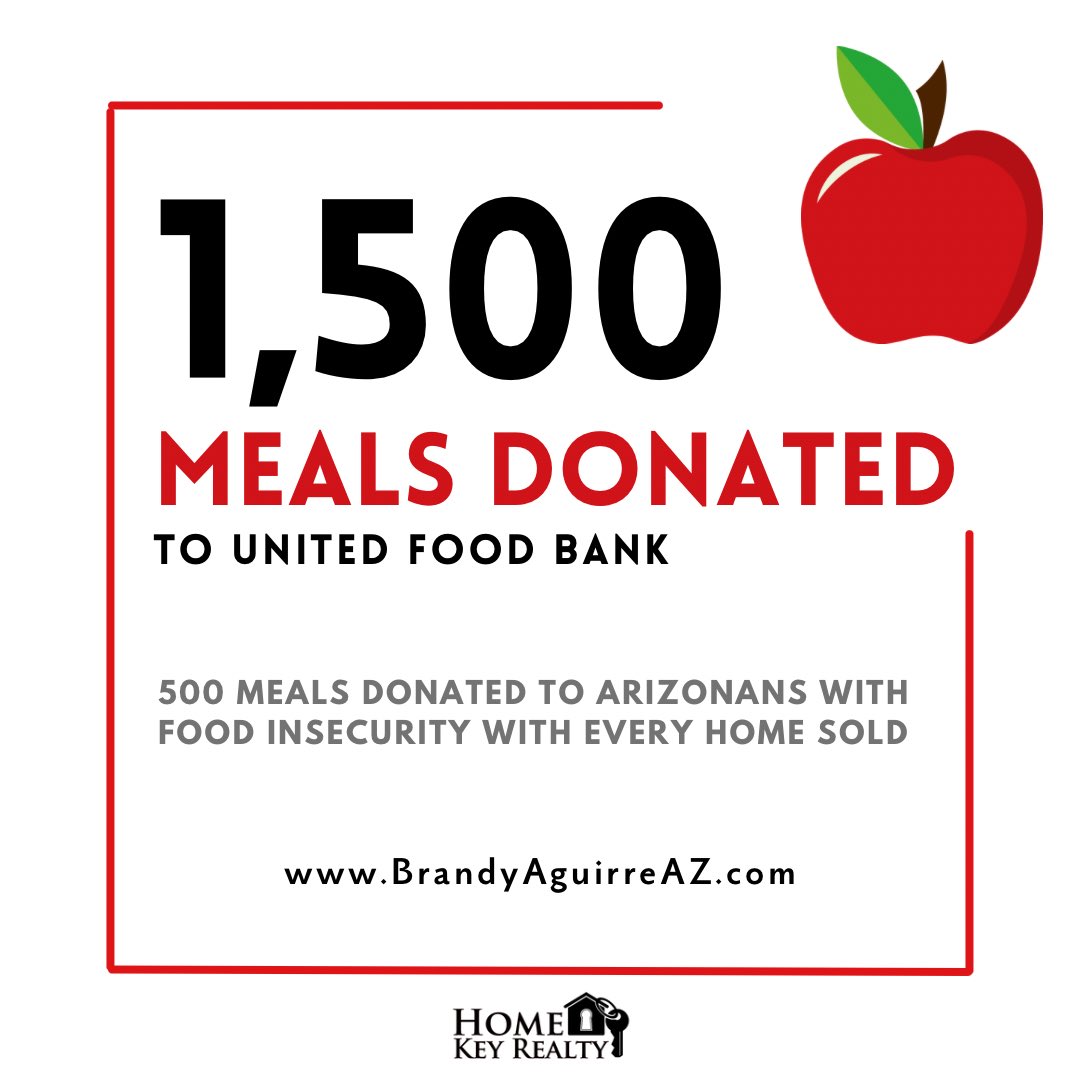 Three homes sold this past week means I was able to donate 1,500 meals to Arizonans suffering from food insecurity. Each donation to @unitedfoodbank was made in the name of my clients, in honor of their home purchase. These donations will feed 3 families of 4 for an entire month.
