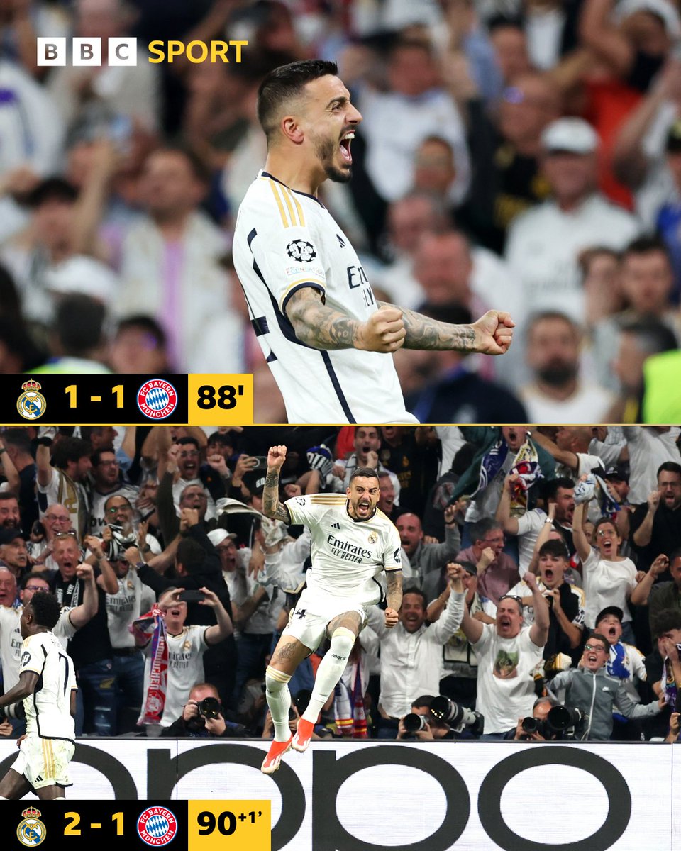 Wow 🤯

Joselu, off the bench, has scored two goals in a matter of minutes!!!

#BBCFootball #RMABAY