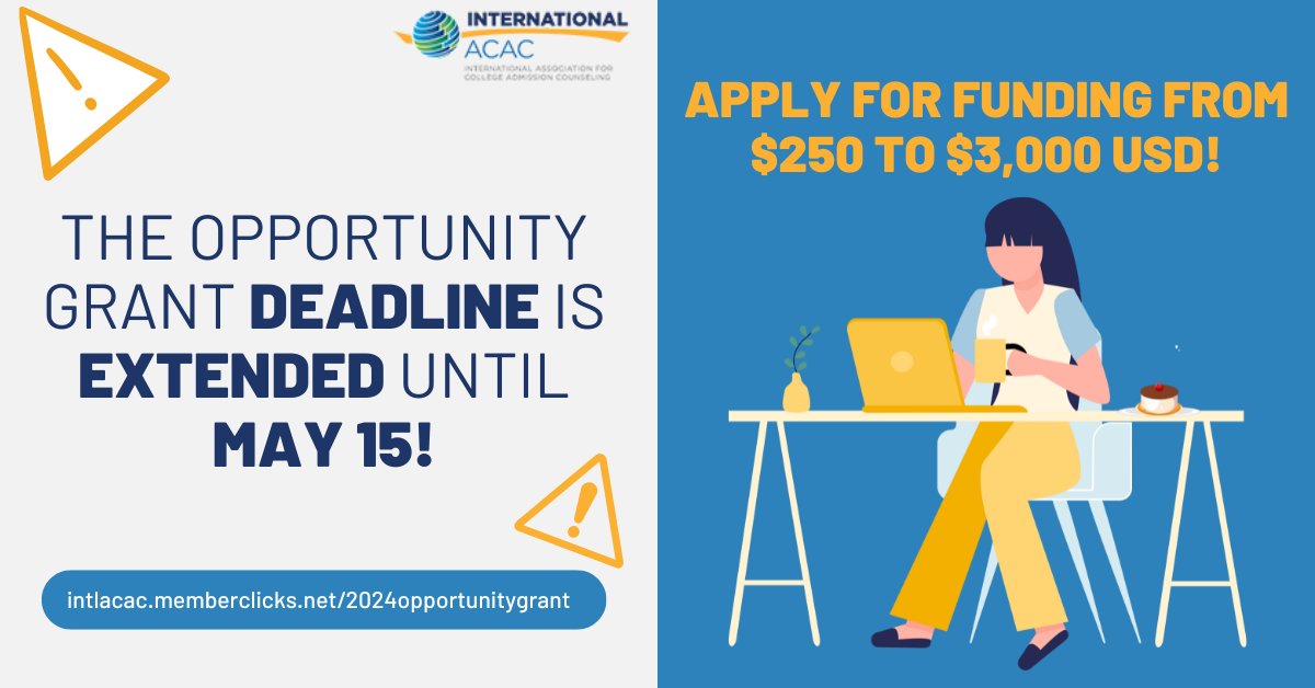 IntlACAC's tweet image. The application for an Opportunity Grant from International ACAC is still open! The selection committee is looking for projects, programs, or proposals that bring resources or professional development to students, families, teachers, and counselors across the world.