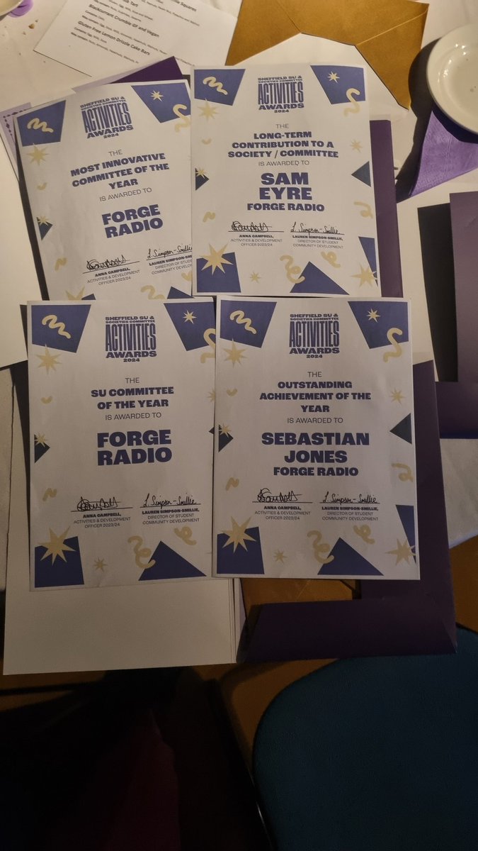 Forge Radio could not be prouder after what happened last night at the @SheffieldSU Activities Awards. Not only did we win Working Committee of the Year, we won Most Innovative! And our very own @sebejones and @samblade103 both won awards for their individual contributions!