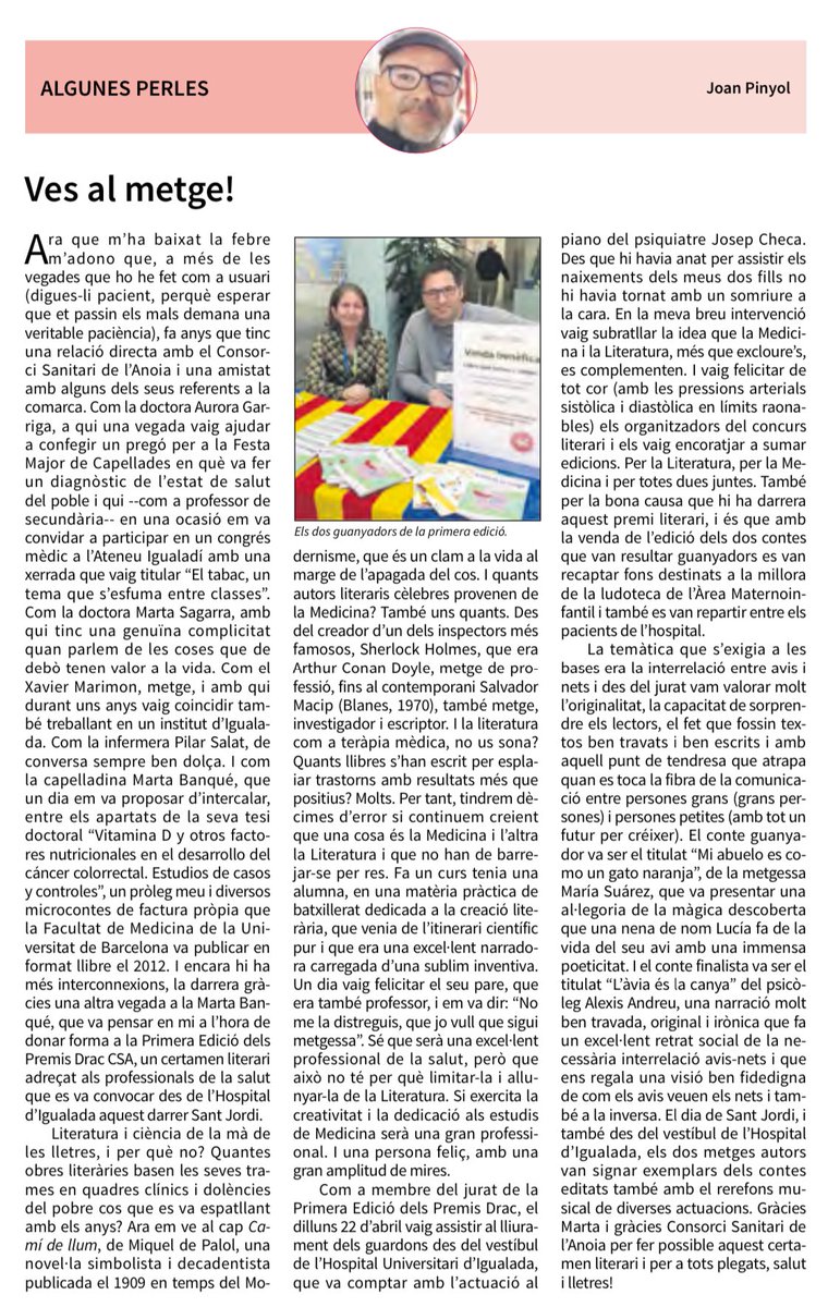 #salut i #lletres per donar valor a la vida! Gràcies @joanpinyolcolom per les teves càlides paraules. Una professió meravellosa compartida amb amics que deixen petjada @garrigabadia @PilarSalat @Hospitaligd @icscatcentral @salutcat