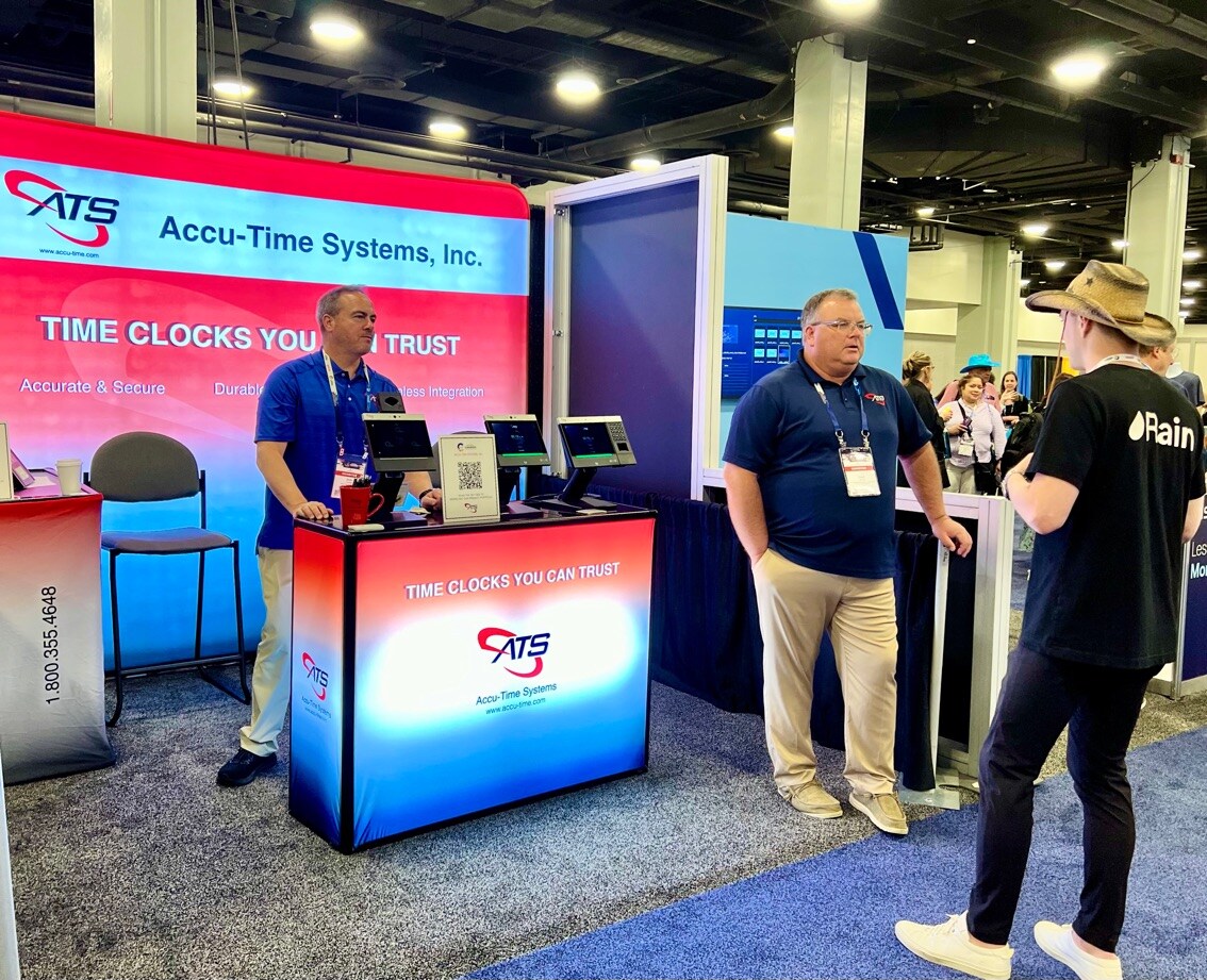 accu_time's tweet image. Our ATS team members are set up at booth 422 at the Payroll Congress Convention &amp;amp; Expo in Nashville, Tennessee, showcasing our stride80 time clocks with facial recognition and palm vein reading technology!
Check out our product portfolio here!
 bit.ly/44yaPza