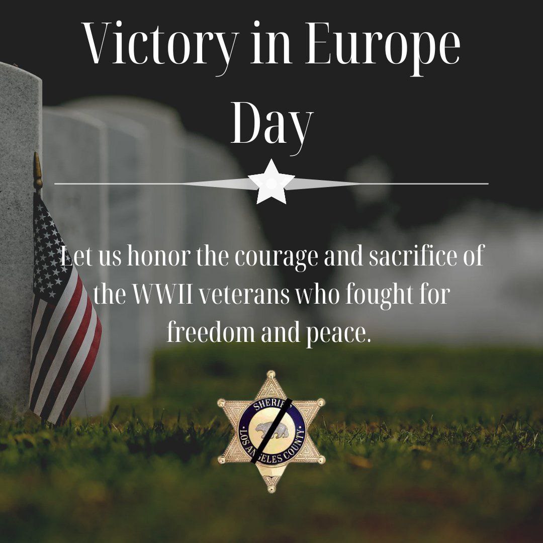 Today, on VE Day, we honor the courage and sacrifice of the WWII veterans who fought for freedom and peace. As we remember this historic victory, let's cherish and thank the remaining heroes among us. 🕊️ 

#VEDay #LestWeForget #ThankYouVeterans #lasd #usmc

LASD Lt. Martinez