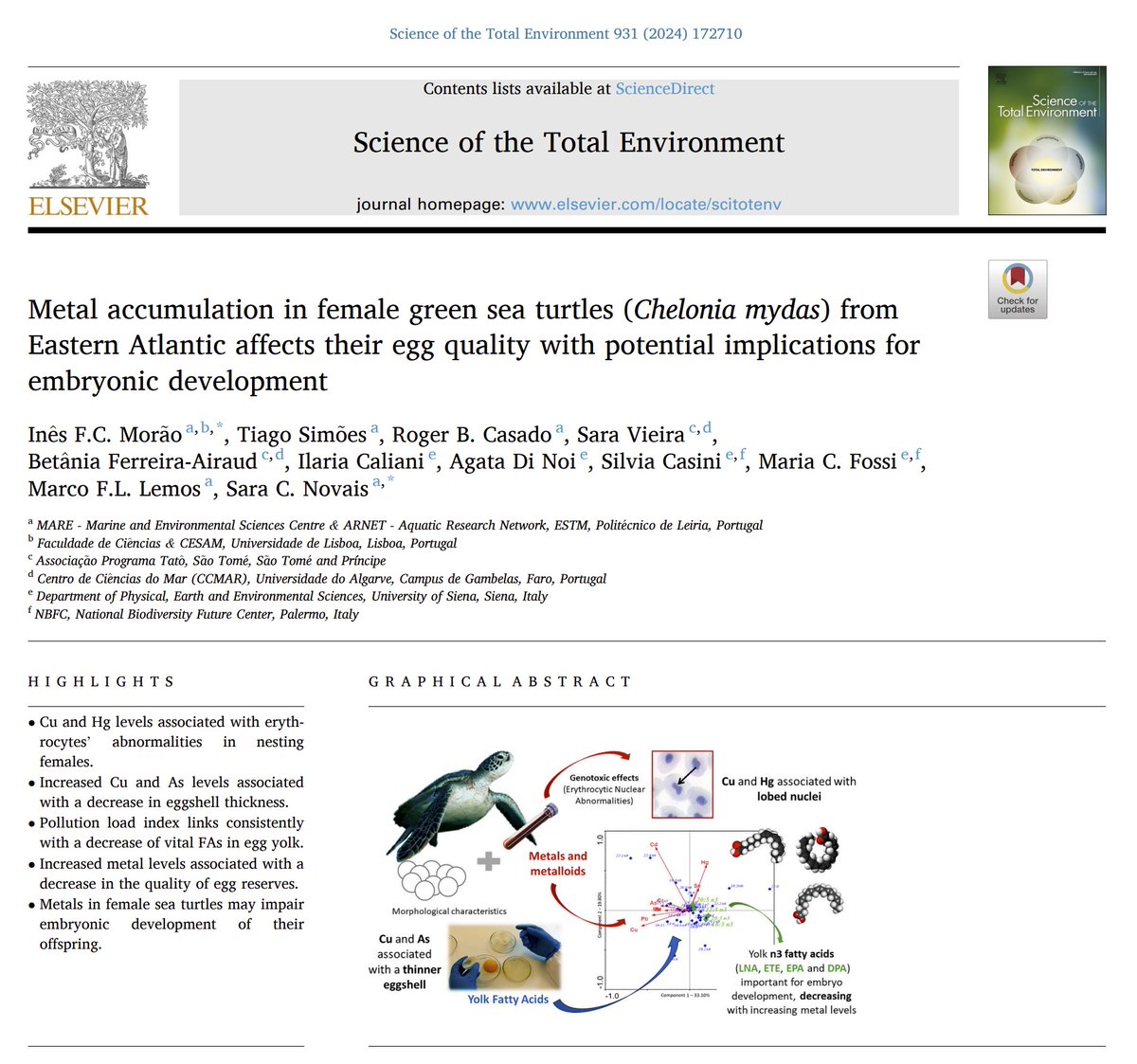Lemos_lab's tweet photo. 📣Fresh off the press 🎉

Latest paper of @Lemos_lab #PhD student @ines_morao on @STOTEN_journal about the impacts of #pollution on #turtles 🐢

read more 👇
https://t.co/YV44Q1LqB3

@MAREscience @ESTM_IPL @ElsevierConnect @USiena @udepalermo #phdlife https://t.co/yMTWnDEtvi