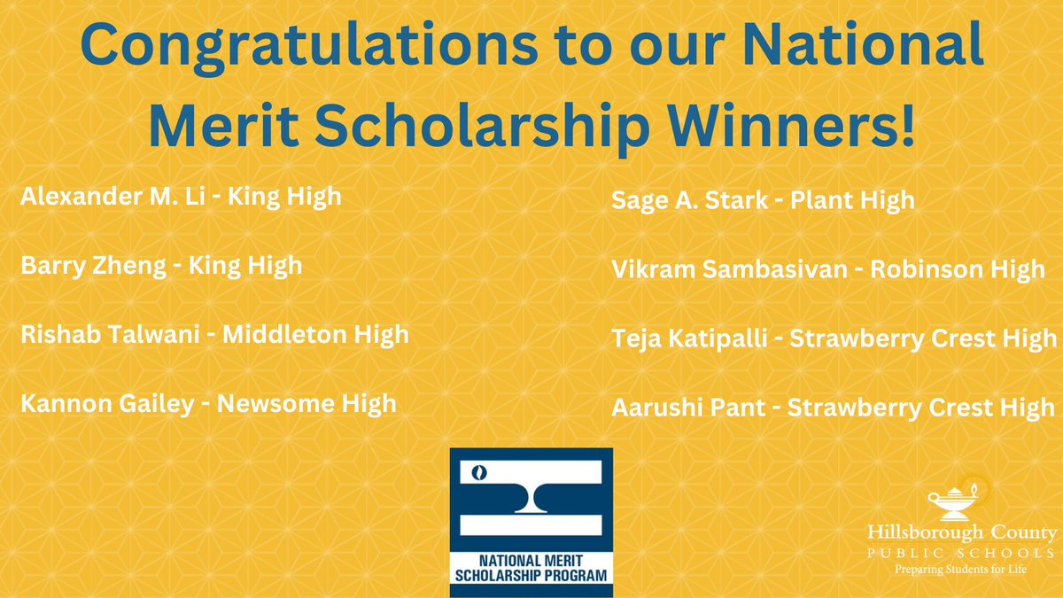 HCPS is proud to announce our National Merit $2,500 Scholarship winners! These Merit Scholar designees were chosen from a pool of more than 15,000 outstanding students. Congratulations to these extraordinary scholars. @nationalmerit @VanAyresHCPS