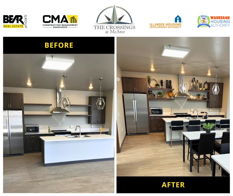 🎉 Shoutout to our incredible team at The Crossings at McAree, formerly Armory Terrace in #Waukegan, IL! 🏡 With their hard work, we've wrapped up the Community Building in this 50-unit, multi-phase #rehab &amp; #newconstruction #development, &amp; the final result is beyond amazing! 🌟