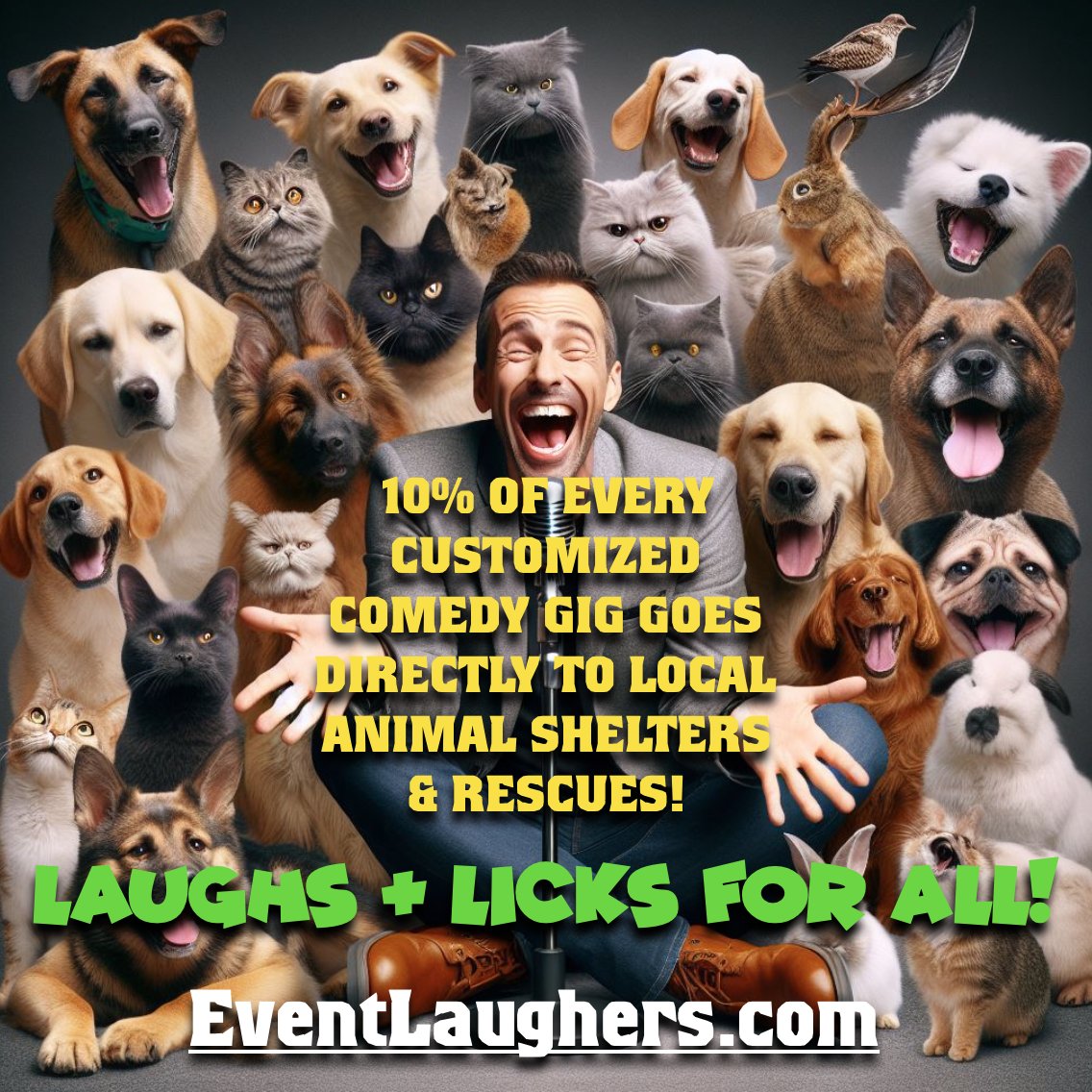 Your personal & corporate event gets national touring #standupcomics laughs & local #animalshelters #animalrescues get the smiles! Learn more eventlaughers.com and let's start laughing! #eventplanners #meetingplanners #convention