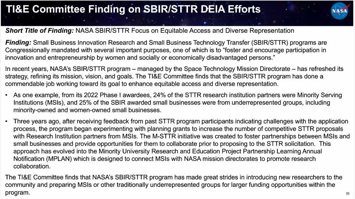#NASA #NAC Findings on the SBIR /STTR Efforts