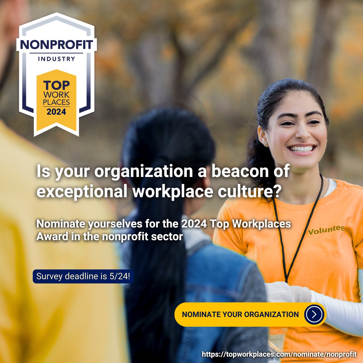 Ready to shine the spotlight on what makes your organization truly exceptional? 🌟 

🏆 Don't miss out on the chance to be recognized as a Nonprofit employer of choice – nominate your company now! ✨ 

topworkplaces.com/nominate/nonpr…
Hurry, survey deadline is 5/24! 

#employerofchoice