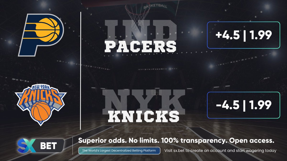 Pacers vs. Knicks coming up at 8 PM ET 🏀 Come experience the new industry standard for #NBA betting on the SX Bet exchange. 1.99/1.99. Unmatched.